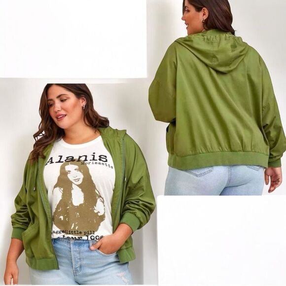 Torrid Olive Green Twill Dolman Sleeve Zip Front Anorak Jacket Size 3 3XL - Picture 1 of 15
